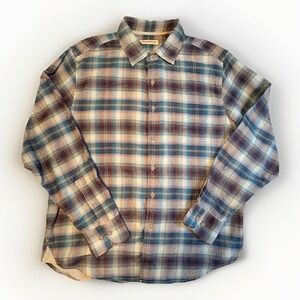 Tommy Bahama Men's Plaid Button Down Shirt Large Blue Green Cotton